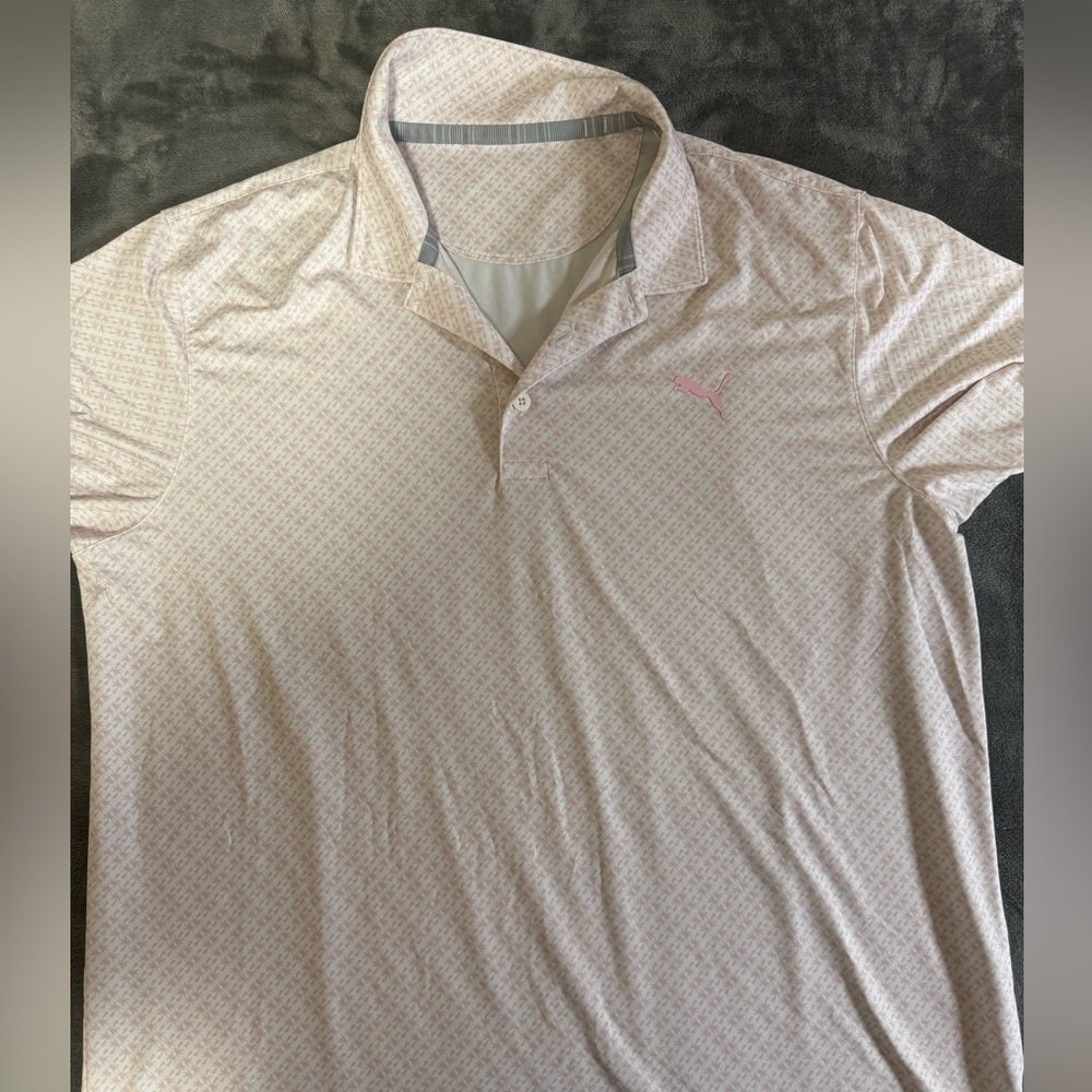 PUMA Men’s Golf Polo Shirt – Pink Patterned Performance Polo